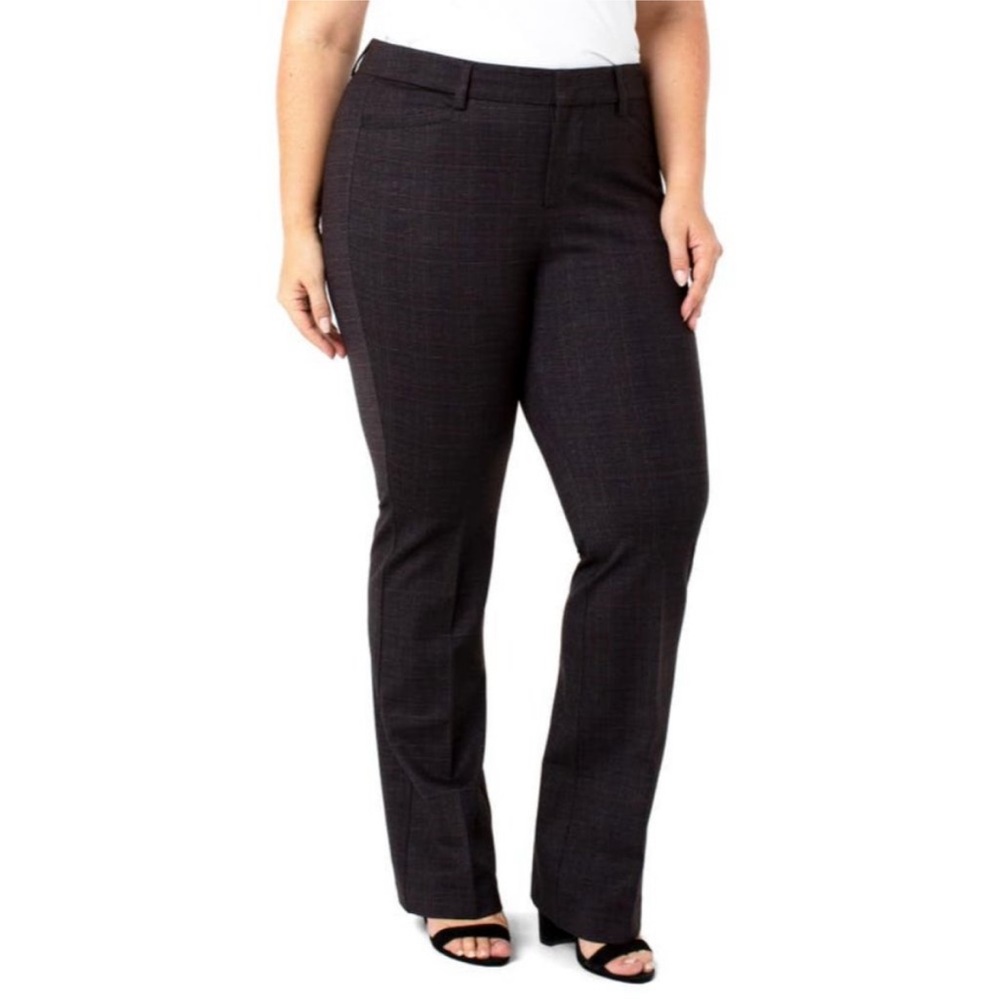 Liverpool Size 18W Glen Plaid Harper Ponte Knit Bootcut Pants Charcoal Grey Bown